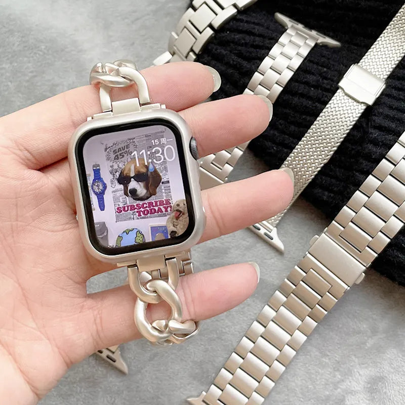 Starlight Stainless Steel Apple Watch Band