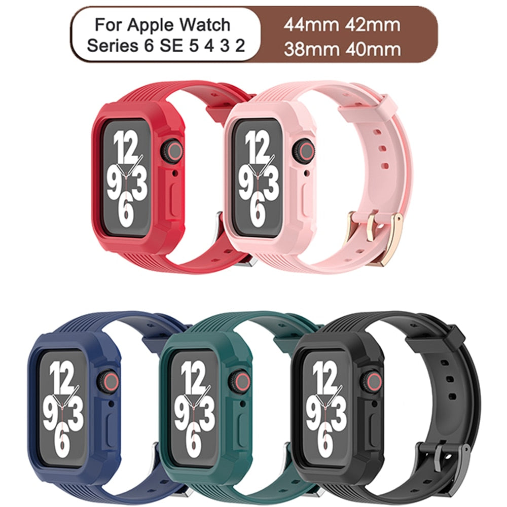 Silicone Strap with Case for Apple Watch Band