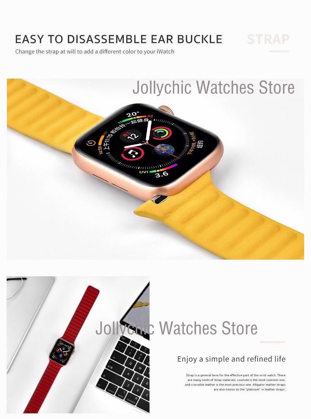 Strap for Apple Watch Leather Loop Watchband Bands