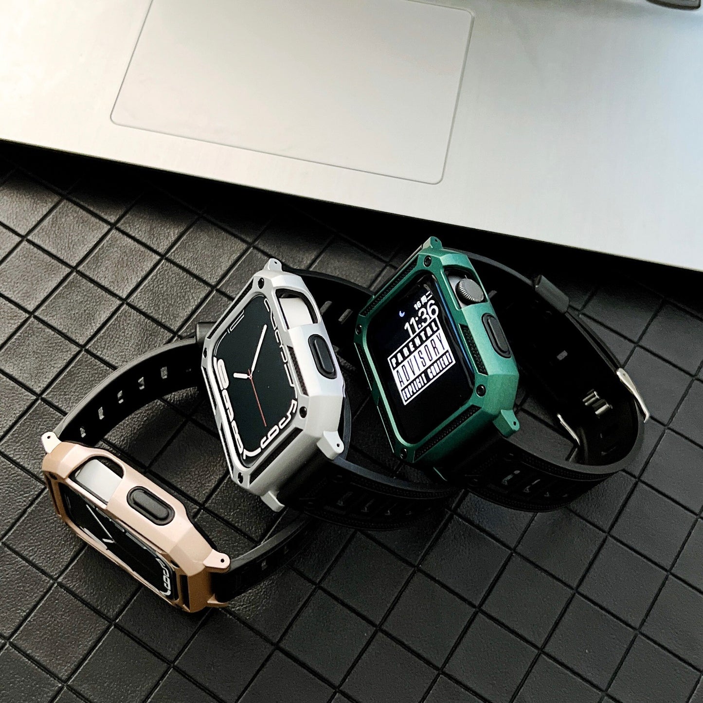 Silicone Strap For Apple Watch Case Bezel + TPU Band