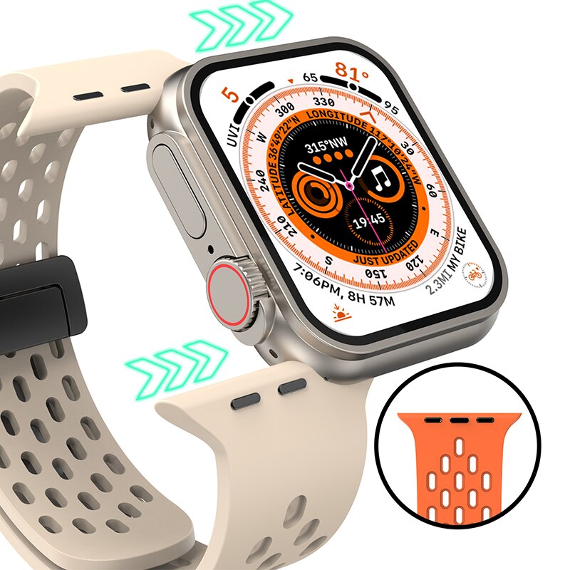 Silicone Strap For Apple Watch Ultra band + Magnetic Buckle Bracelet