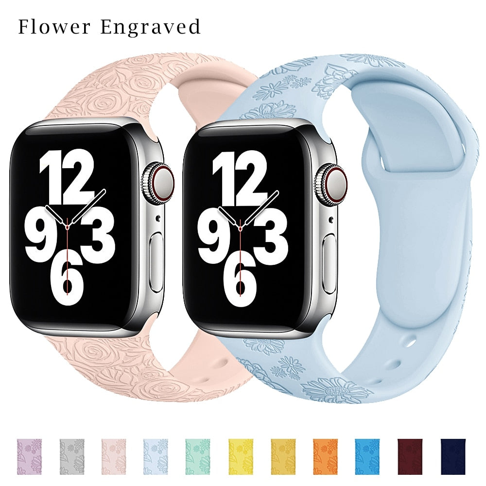 Apple Watch Flower Engraved Silicone Strap