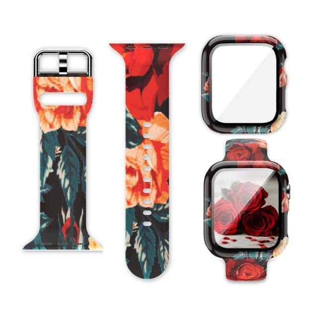 Floral Printed Pattern Apple Case+Band - arleathercraft
