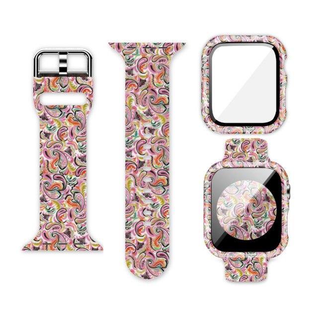Floral Printed Pattern Apple Case+Band - arleathercraft