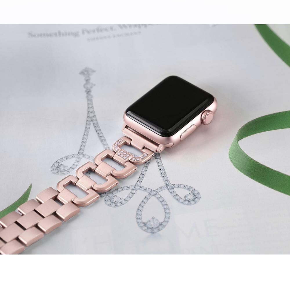 Stainless Steel Diamond Apple Watch Strap - arleathercraft