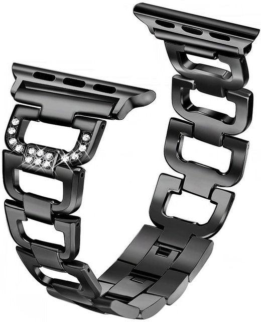 Stainless Steel Diamond Apple Watch Strap - arleathercraft