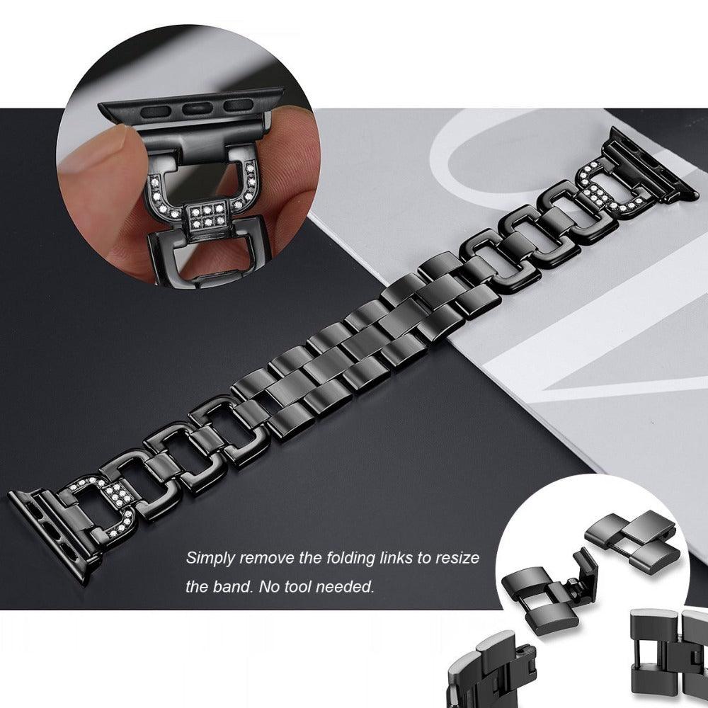 Stainless Steel Diamond Apple Watch Strap - arleathercraft