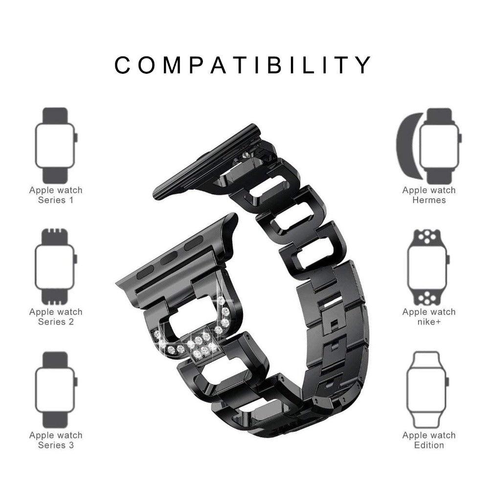 Stainless Steel Diamond Apple Watch Strap - arleathercraft