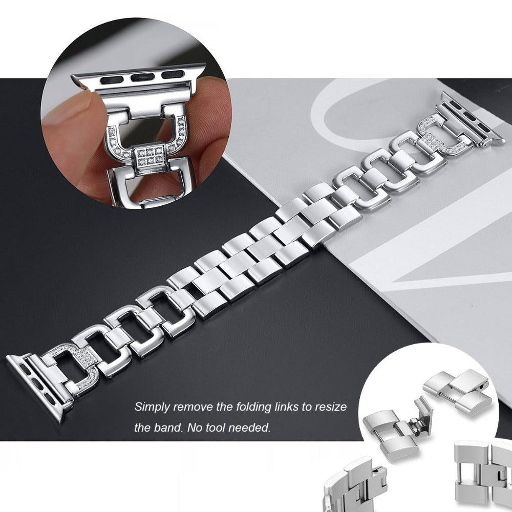 Stainless Steel Diamond Apple Watch Strap - arleathercraft