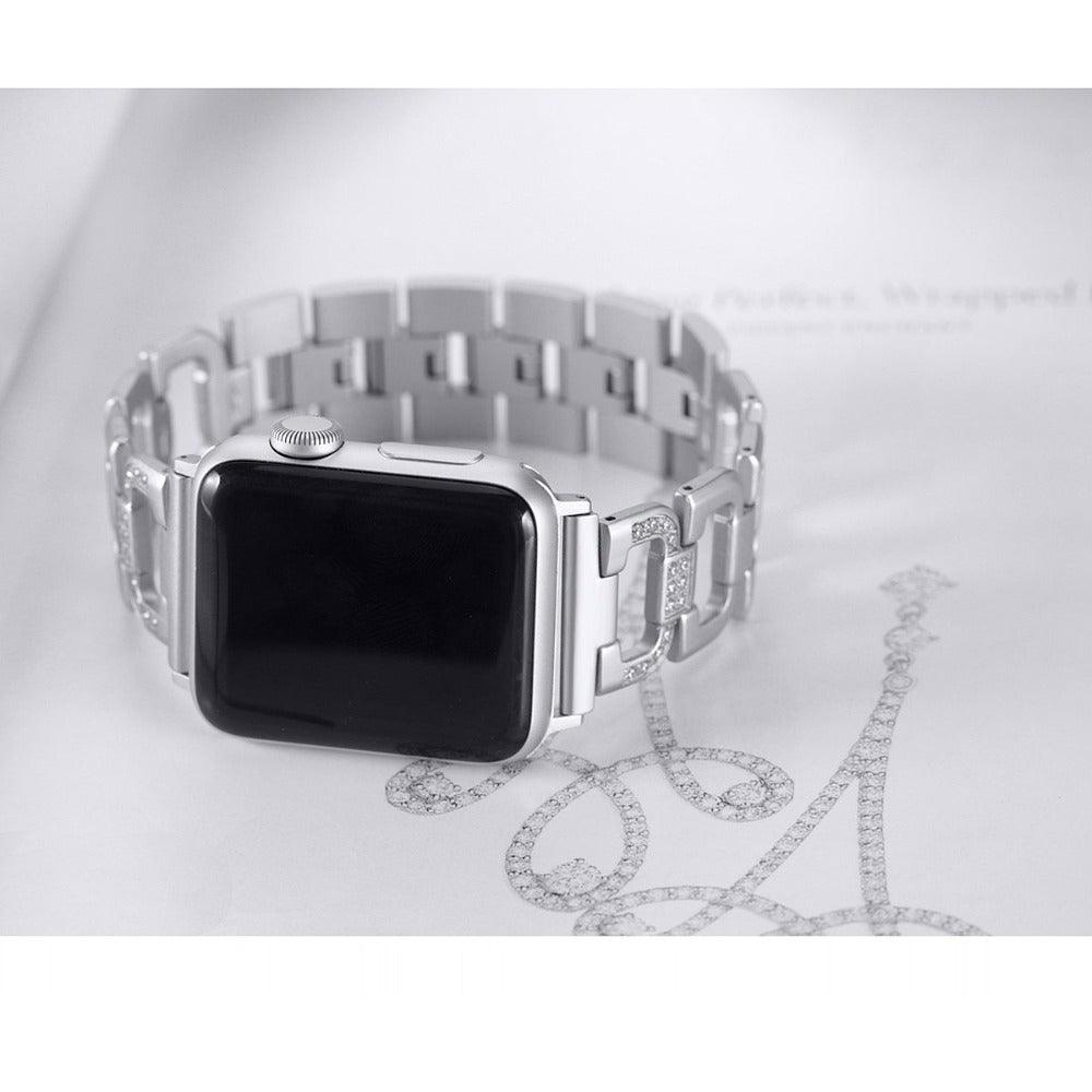 Stainless Steel Diamond Apple Watch Strap - arleathercraft