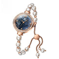 Women's Pearl Bracelet Watch Rose Gold Crystal Bezel