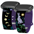 Episodic Drawing Enchanted Collection HD Fitbit Versa 3 & Sense 1 Watch Band - Arleathercraft Lunar Rabbit / Short