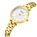 Women's Gold Stainless Steel Slim Bracelet Watch White Dial
