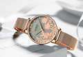 Women's Rose Gold Floral Dial Slim Mesh Strap Watch