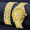 42MM CZ Crystal Gold Watch And Bracelet Set For Women