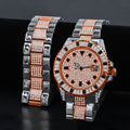 42mm CZ Pave Crystal Watch And Bracelet Set Rose Gold