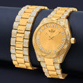 42mm Gold CZ Watch And Bracelet Set With Sparkle Luxury