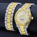 42mm Two Tone CZ Watch And Bracelet Set Luxury Dress