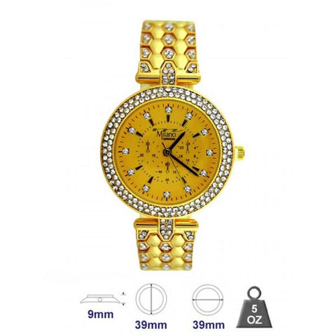 Women's Gold Crystal Bezel Metal Band Elegant Dress Watch