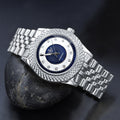43mm CZ Alloy Iced Out Hip Hop Bling Watch Silver Mens