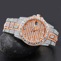 43mm CZ Iced Out Hip Hop Watch Pave Dial Bracelet Gold Tone