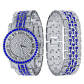 44mm Two Tone CZ Iced Out Watch And Bracelet Set Silver