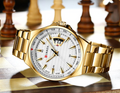 45mm Gold Alloy Mens Classic Watch White Dial Quartz