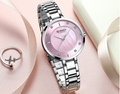 Women's Slim Stainless Link Bracelet Watch Pink Dial