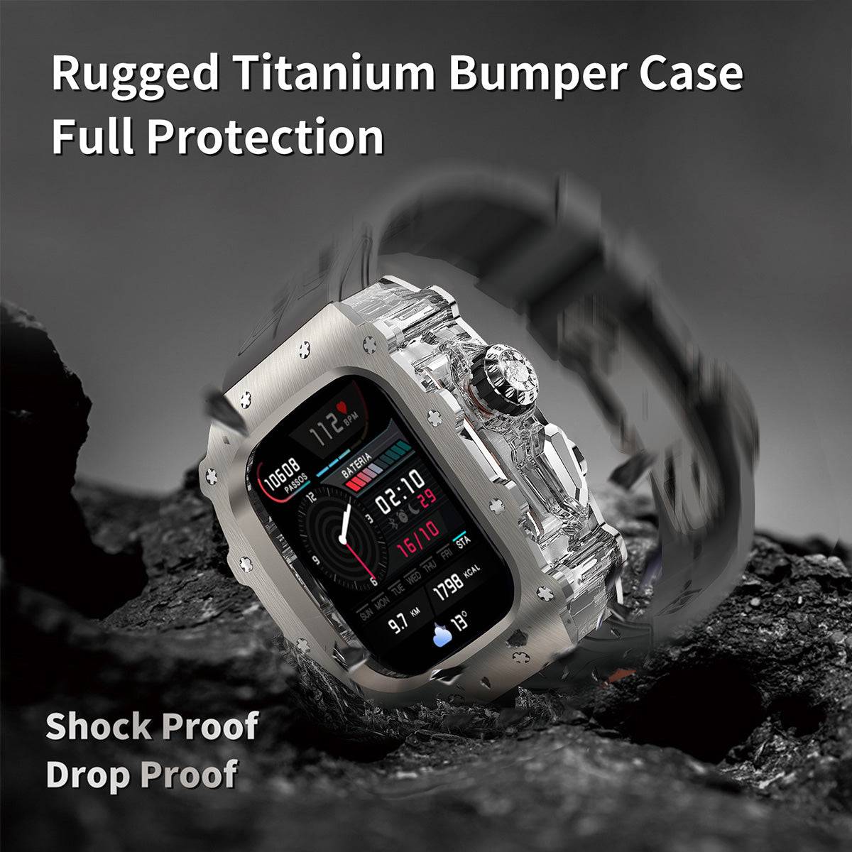 Rugged titanium bumper case for Apple Watch Series 10, shockproof and drop-proof.