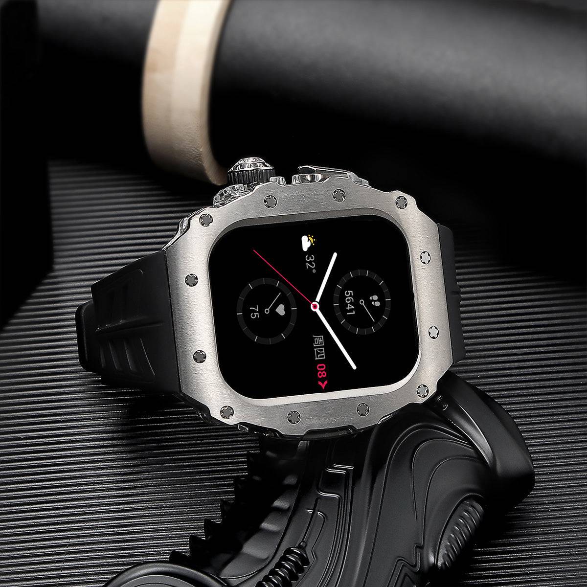 Apple Watch Series 10 46MM Mod Kit with black band and durable titanium case.