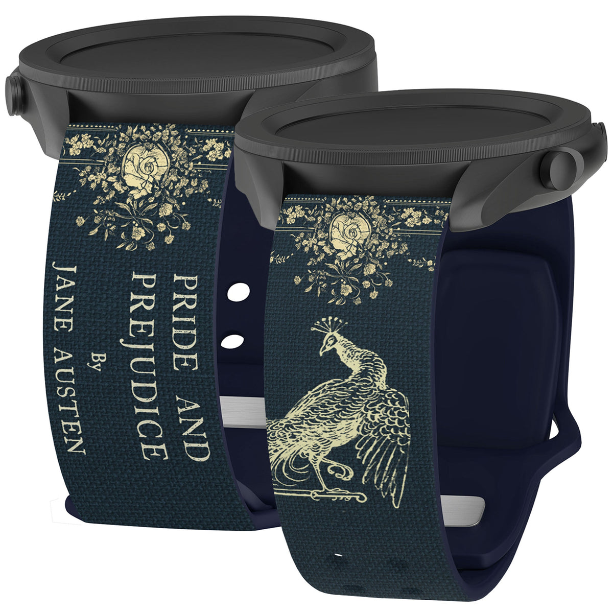 Classic Books HD Samsung Galaxy Watch 4-7 Watch Band - Arleathercraft Pride & Prejudice Jane Austen / Short