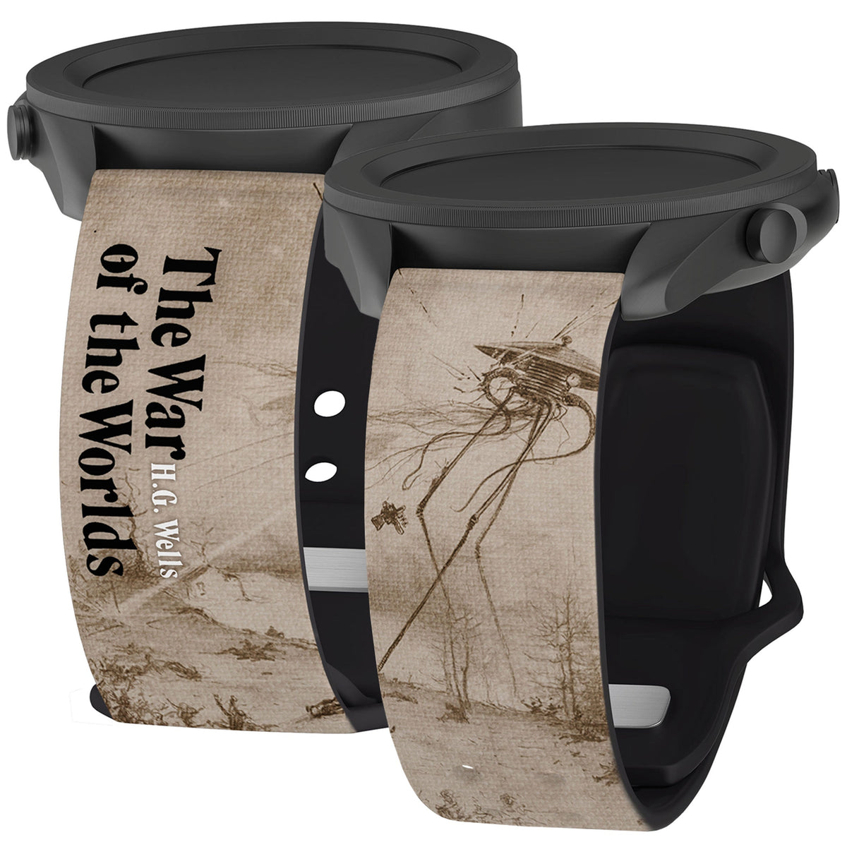 Classic Books HD Samsung Galaxy Watch 4-7 Watch Band - Arleathercraft The War Of The Worlds H.G. Wells / Short