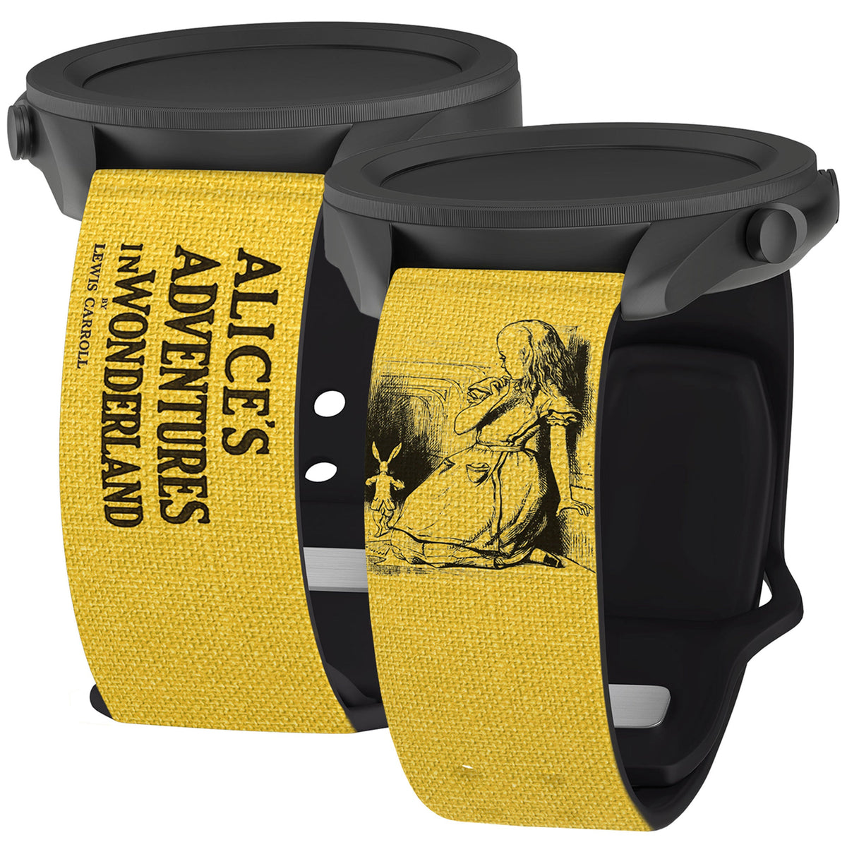 Classic Books HD Samsung Galaxy Watch 4-7 Watch Band - Arleathercraft Alice's Adverntures in Wonderland Lewis Carol / Short