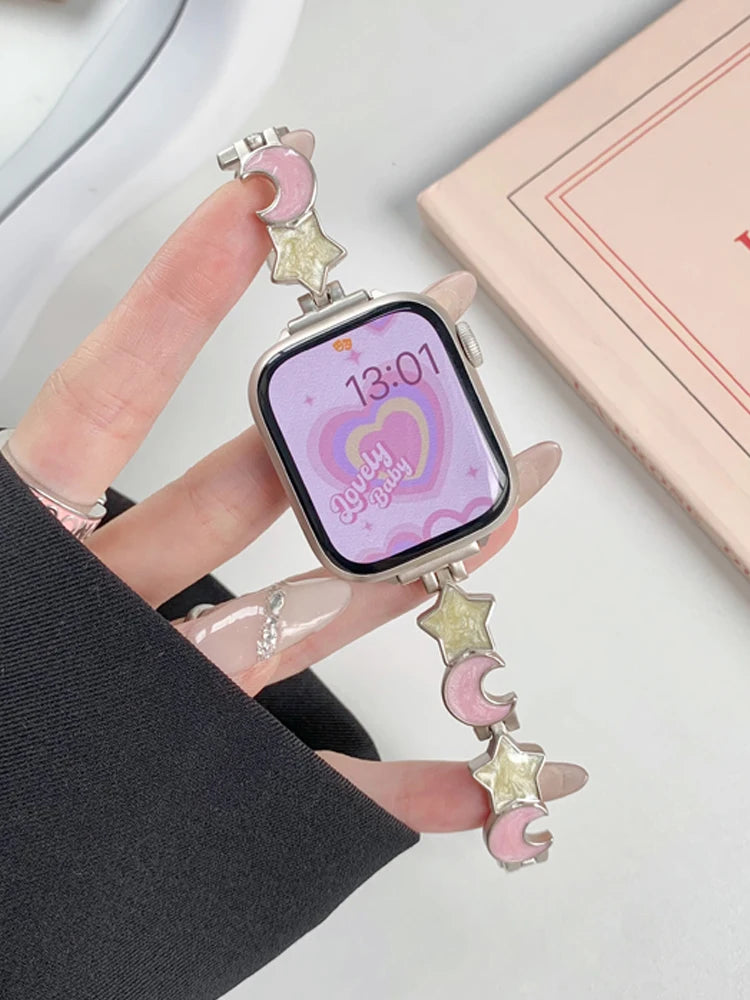 Moon and Star Pearl Apple Watch Band Woman