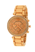 Women's Rose Gold Watch Crystal Bezel Metal Bracelet