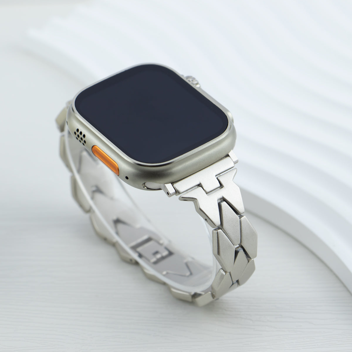 Hexagonal link design Starlight Apple Watch Band in stainless steel, compatible with Series 10/9/8/7/6/5/4/SE/Ultra.