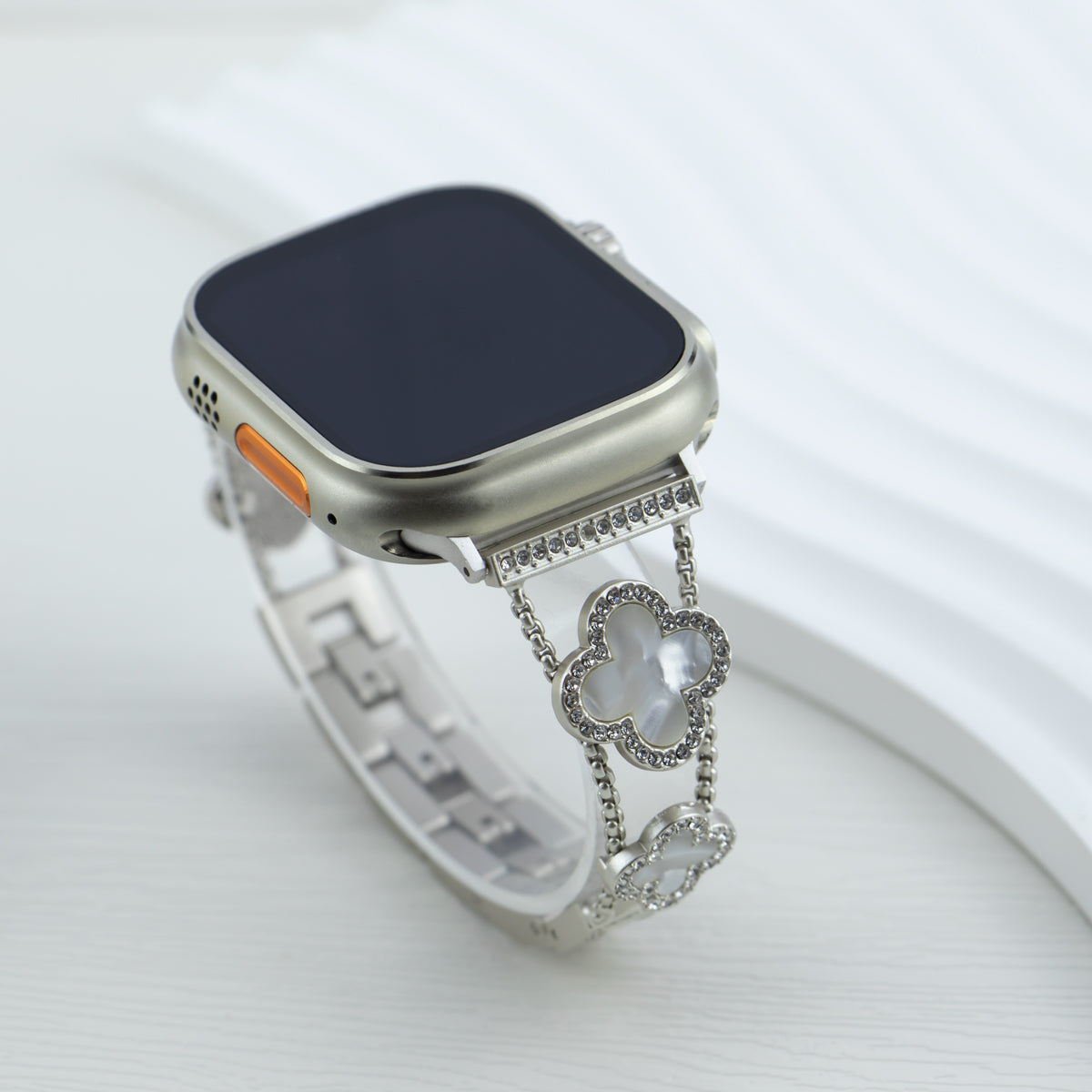 Elegant Starlight Apple Watch Band with floral and crystal accents, perfect for Series 10/9/8/7/6/5/4/SE/Ultra.