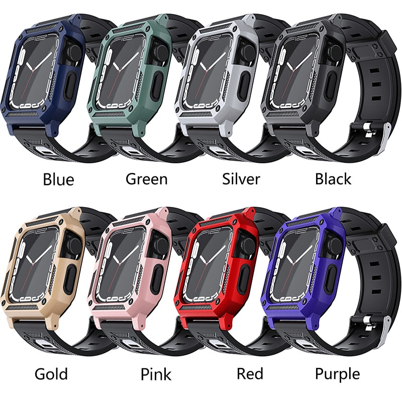 Silicone Strap For Apple Watch Case Bezel + TPU Band