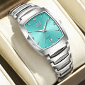 Women's Turquoise Dial Stainless Steel Rectangular Watch