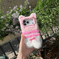 Cute Cartoon Cat Bowknot Warm Furry Fur Plush Phone Case For iPhone