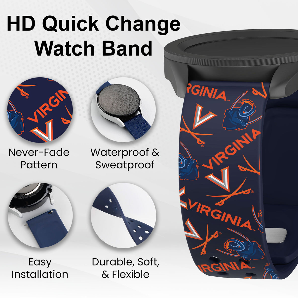 Virginia Cavaliers HD Watchband for Samsung, Garmin, Fossil, and More for Samsung, Garmin, Fossil, and More