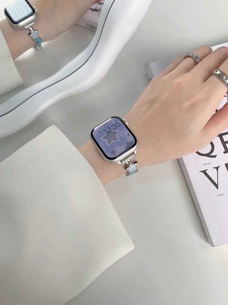 Perlmuttfarbenes Apple-Watch-Armband für Damen