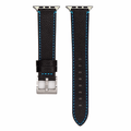 Apple Band - Leather Contrast Stitch - Black with Bright Blue