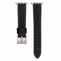 Apple Band - Leather Contrast Stitch - Black with Light Blue