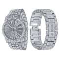 Crystal Iced Dress Watch And Bracelet Set Polished Silver