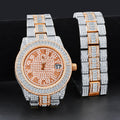 Crystal Pave Rose Gold Watch And Bracelet Set With Date