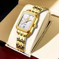 Women's Gold Stainless Steel Rectangular Dress Watch