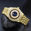Gold Iced Out Hip Hop Watch Blue Dial Quartz Movement