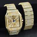 Gold Stainless Steel Crystal Pave Bracelet Watch Set