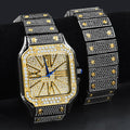 Iced Out Brass Square Watch And Bracelet Set Luxury